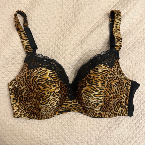 Ambrielle leopard satin black lace Lightly Lined balconette Bra - Picture 1 of 6